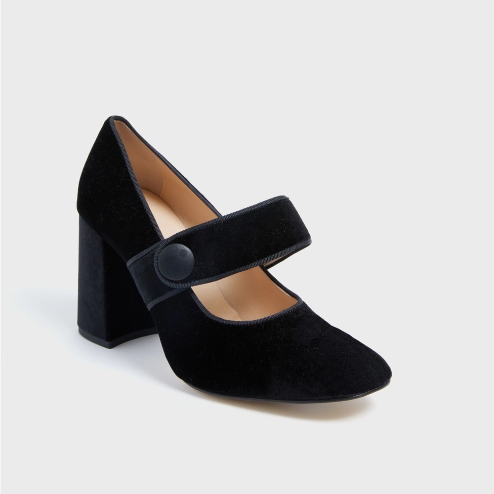 New with Box, Tuckernuck Black Velvet Ellie High Heels Mary Jane Pumps 6.5